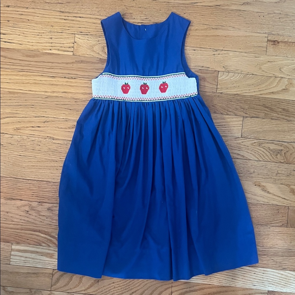 Blue Kids Dress with Apple Embroidery